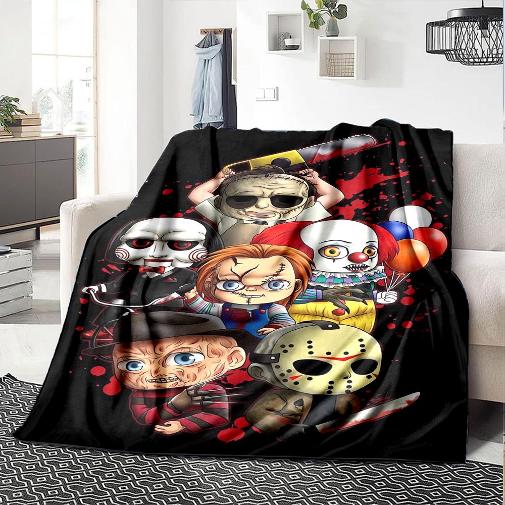 Horror Icons Collage Flannel Blanket Super Soft Warm Cozy Blanket For Sofa Bed Office Travel Allseason Home Decor Gift