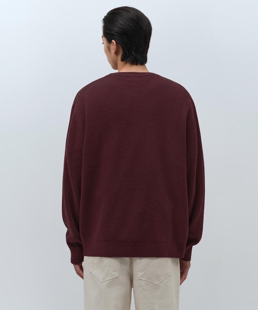 Musinsa Standard [Victoria Wool] Минималистичный вязаный джемпер в рубчик с круглым вырезом [Бордовый]