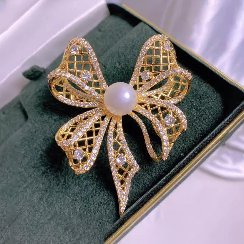 Брошь-бант с полым бантом, высококачественная женская изысканная брошь с жемчугом, антибликовая булавка, аксессуары для одежды