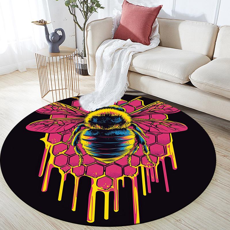 Pink Bee,Round Area Rug,Carpet Rug for Living Room Bedroom Sofa Playroom Decor,Non-slip Floor Mat