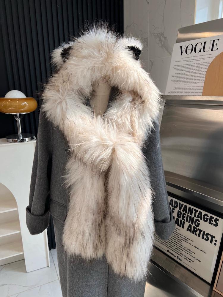 Шапка из меха лисы, шарф из меха медведя, встроенная меховая зимняя шапка для женщин, теплая двухсторонняя, из натурального волоса, мягкая, симпатичная, с ушками, уменьшающая возраст