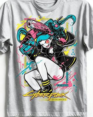 2026 Cyberpunk Edgerunners Ребекка Аниме Графика Черная Футболка Унисекс Оверсайз Y2K Уличная Одежда Мягкая Хлопковая Футболка Для Фанатов