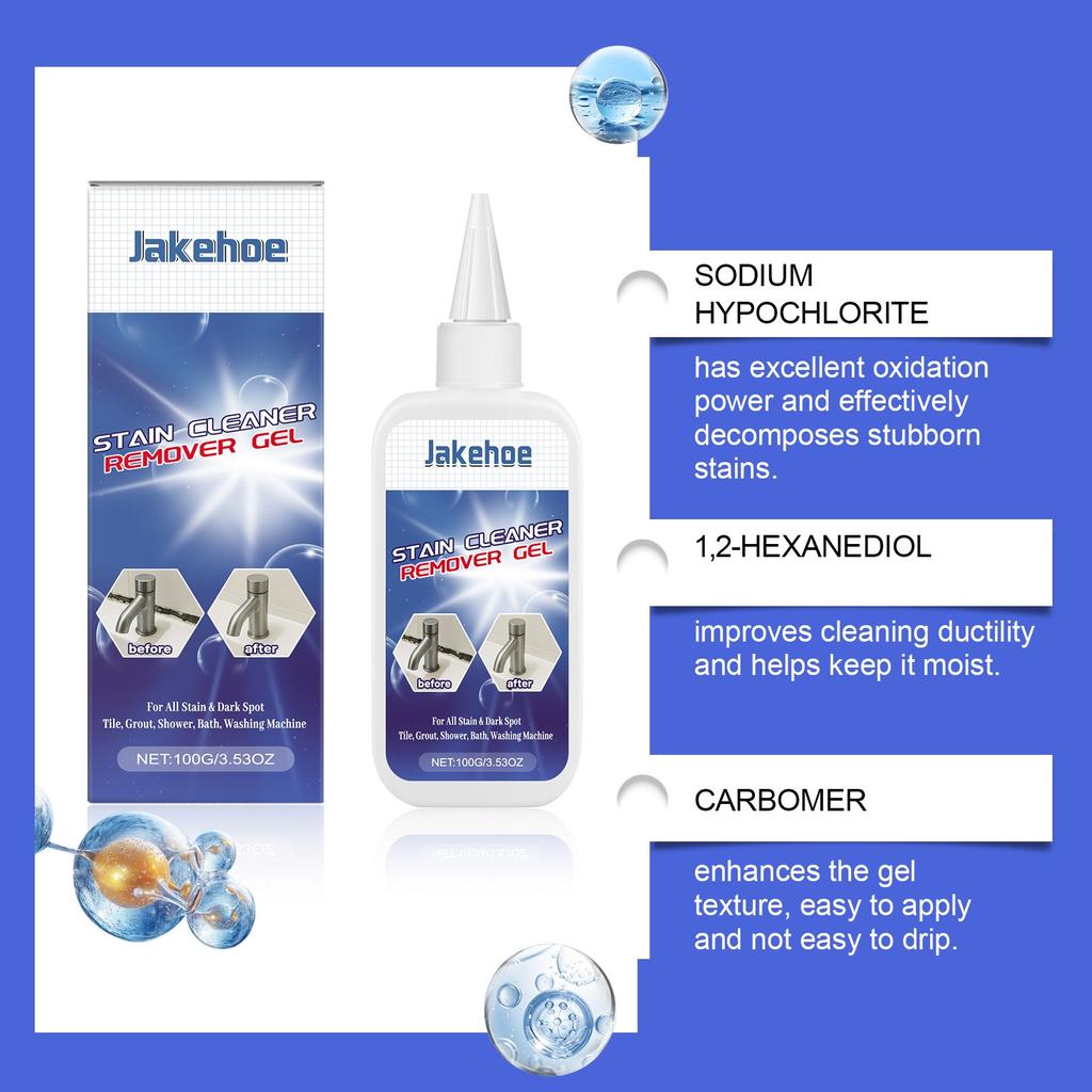 Бытовое средство для удаления пятен — это эффективный чистящий гель для душевых, ванных комнат, плитки и раковин.