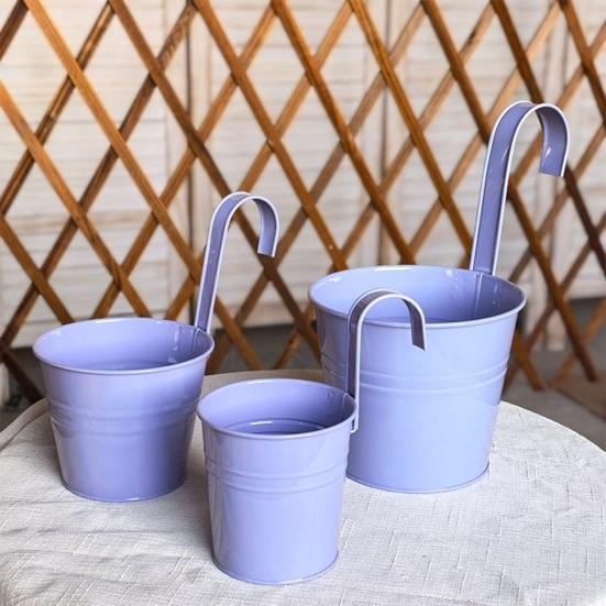 Hanging Metal Planter Flowerpot with Detachable Hook Drain Hole Railing Plant Pot for Balcony Garden