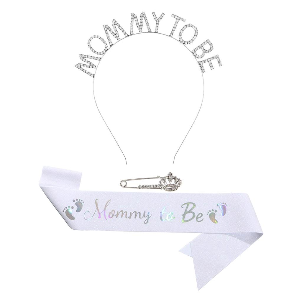 Mommy to Be Sash Set Tiara Headband Sash Brooch Set for Party Supplies Celebration Boy Girl Gender Reveal Baby Shower Birthday
