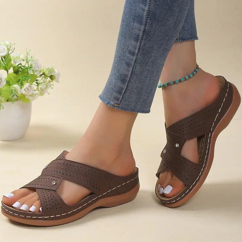 Сандалии, женская летняя обувь, женские элегантные сандалии на низком каблуке, летние шлепанцы, женские босоножки на танкетке
