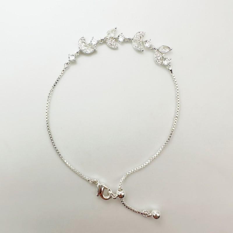 Elegant Leaf Zircon Charm Bracelet Women Minimalist Delicate Gold Plated Adjustable Wrist Jewelry Gift