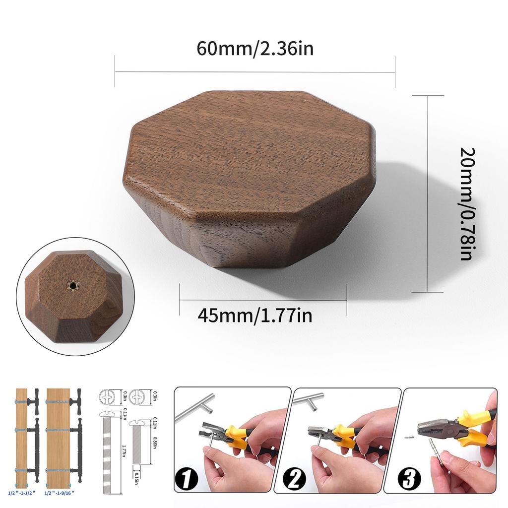 Octagon Single-hole Cabinet Door Handles Walnut and Beech Wardrobes Cupboards Handle Drawers Knob Furniture Hardware