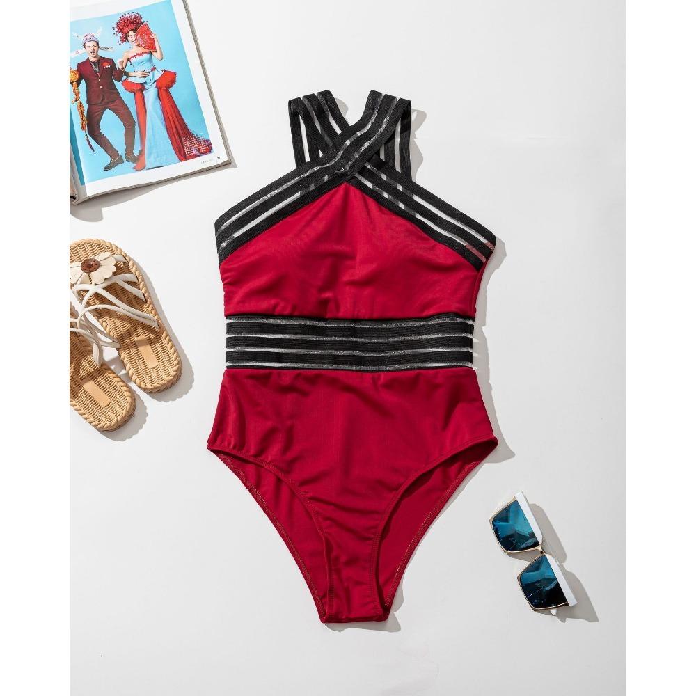 Крест черный купальники женские летние праздничные костюмы бинты Монокини бикини купальник сетчатый пляжный купальный костюм