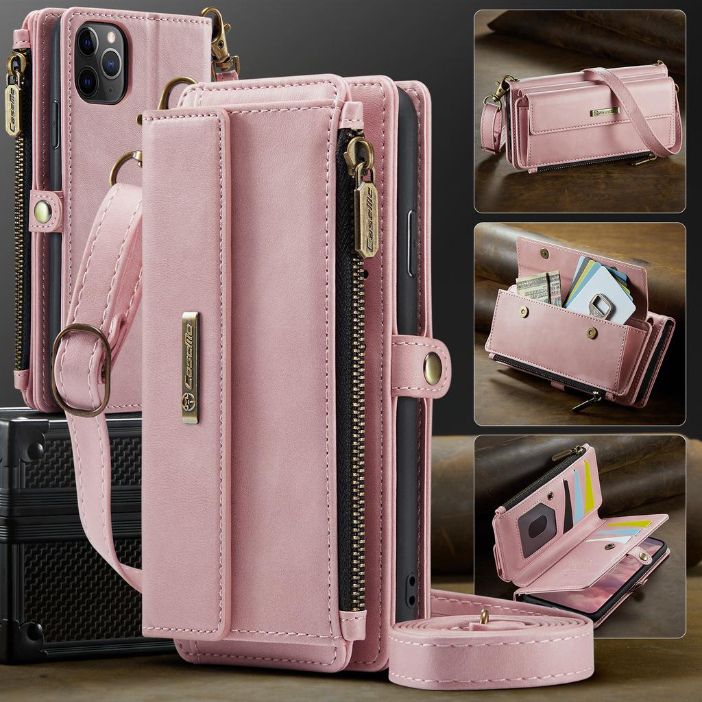 For iPhone 11 Pro Case CASEME C39 RFID Blocking Zipper Wallet Stand Leather Cover with Strap