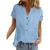 Летняя простая рубашка из хлопка и льна в стиле ретро с карманами в стиле пэчворк для женщин, повседневная блузка с V-образным вырезом и коротким рукавом, однотонная блузка