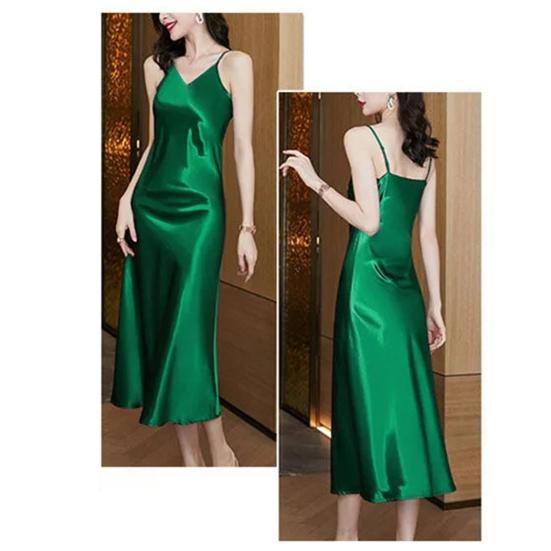 Женское атласное платье без рукавов на тонких бретелях, сексуальное платье-комбинация с V-образным вырезом, длинное платье, коктейльное платье, вечернее платье