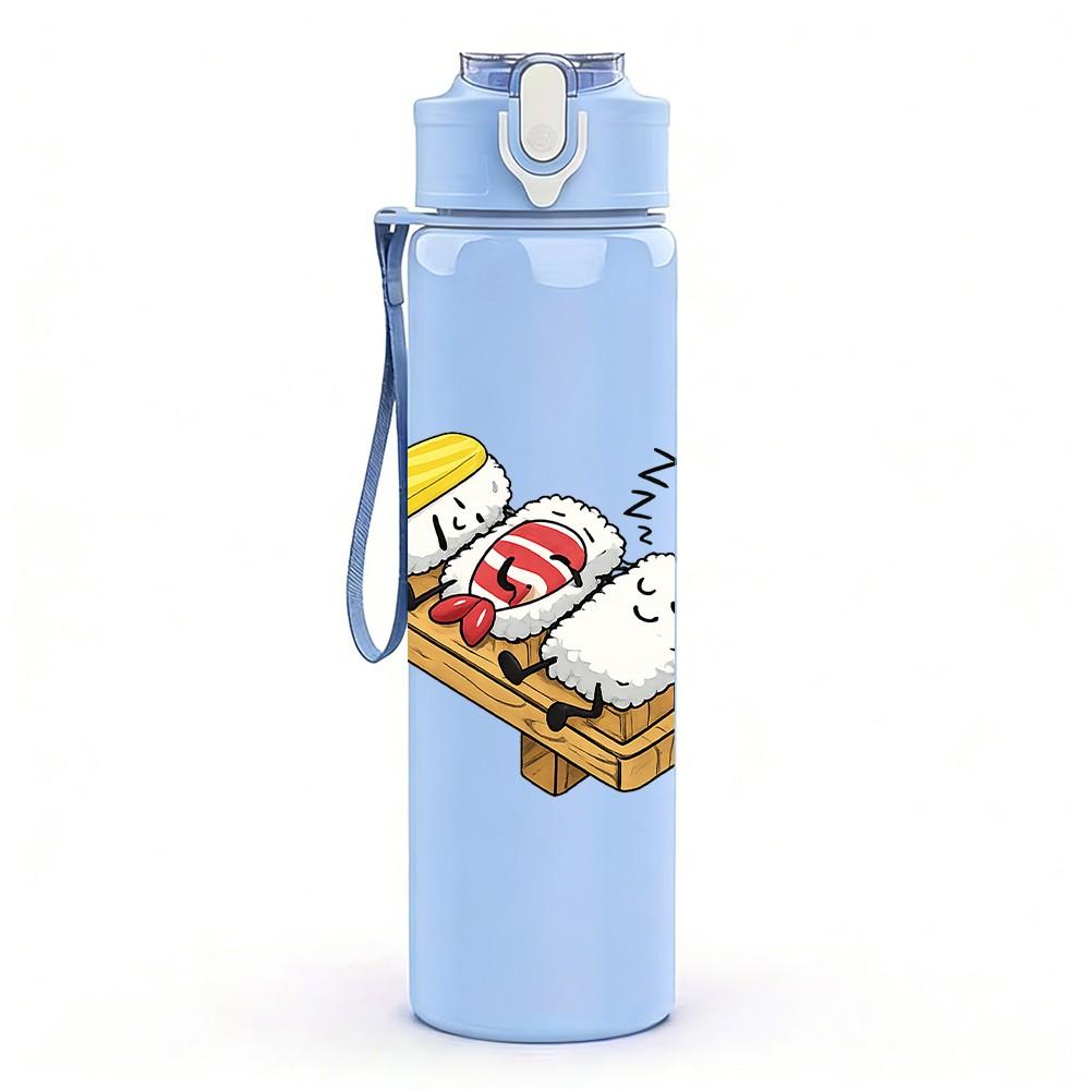 1PC Bread Egg Breakfast Cartoon 750ml Color Plastic Sports Water Bottle Leakproof Flip Straw Lid Suitable for Sports Office Home Use
