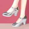 5.5cm 7cm Shallow Mouth Women's Soft Leather Mary Janes Platform Shoes 2025 Spring Med Block Heels Shoes for Office Dance Mom