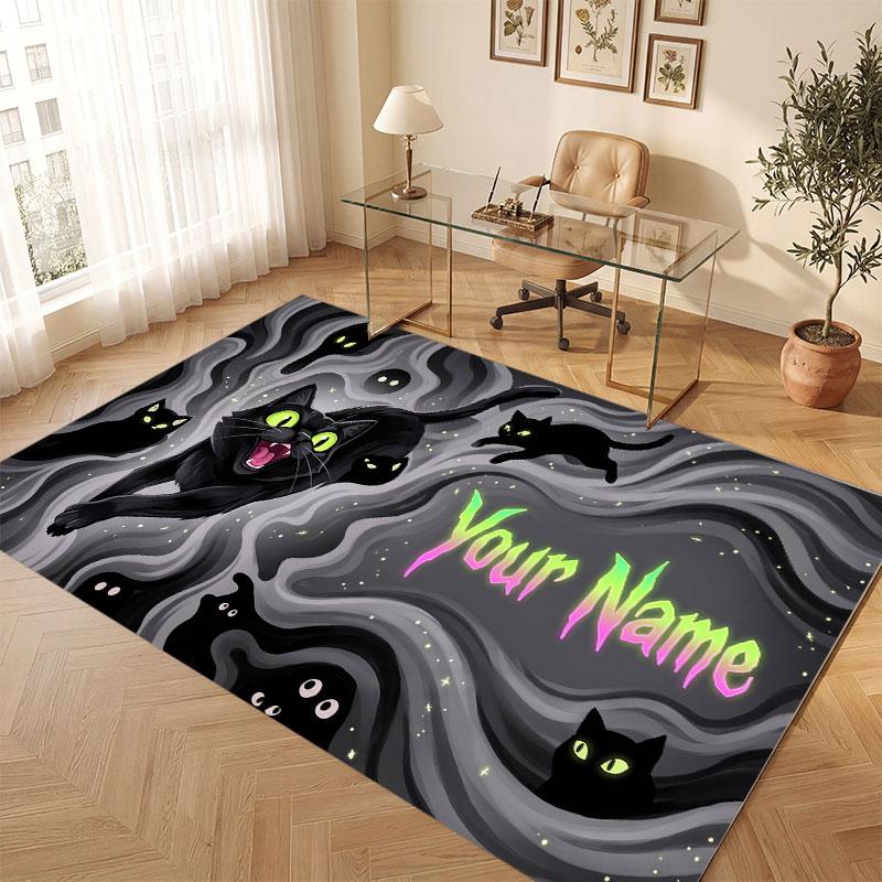 Cat Theme Crystal Velvet Floor Rug Personalized Custom Name Text Warm Carpet Home Decoration