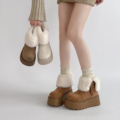 Piaohong универсальные литературные и художественные веерные ботинки на толстой подошве, увеличивающие рост, модная девушка 2025 осень-зима, новинка, бархатные теплые ботинки с большой головкой, хлопковые s