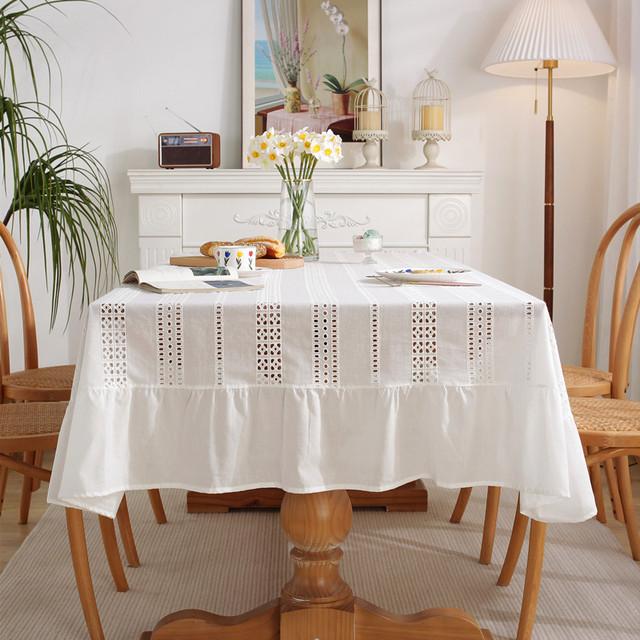 French Romantic Tablecloth Cotton Pure White Table Cloth Skirt Shape Tea Table Cloth Embroidered Tablecloth Coffee Table Cover