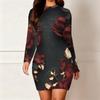 2025 Осень и Зима Новое Платье Женское Модное с 3D Цветочным Принтом и Окрашиванием, с Длинным Рукавом, Круглым Вырезом, Облегающее Бедра, Лимитированная Серия ко Дню Святого Валентина