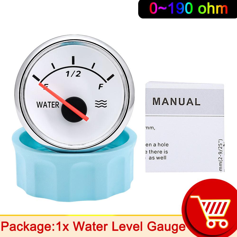 52mm Water Level Gauge for Car Boat Motorcycle Fuel Sensor Water Tank Level Gauge 0~190 240-33Ohm Indicator Red Backlight 9~32V