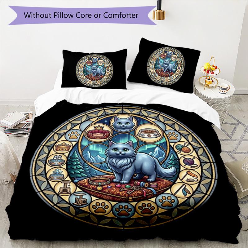 Royal Cat Kingdom Pattern Bedding,Quilt Set Quilt Cover Pillowcase Home Birthday Gift (1*duvet cover+2*pillowcase,without core)