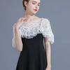 New Vintage Cheongsam Crochet Tippet Mesh Trim Ruffle Hollow-Out Shawl Black Off‑Shoulder Shawl Cape Coat Summer Sun Protection