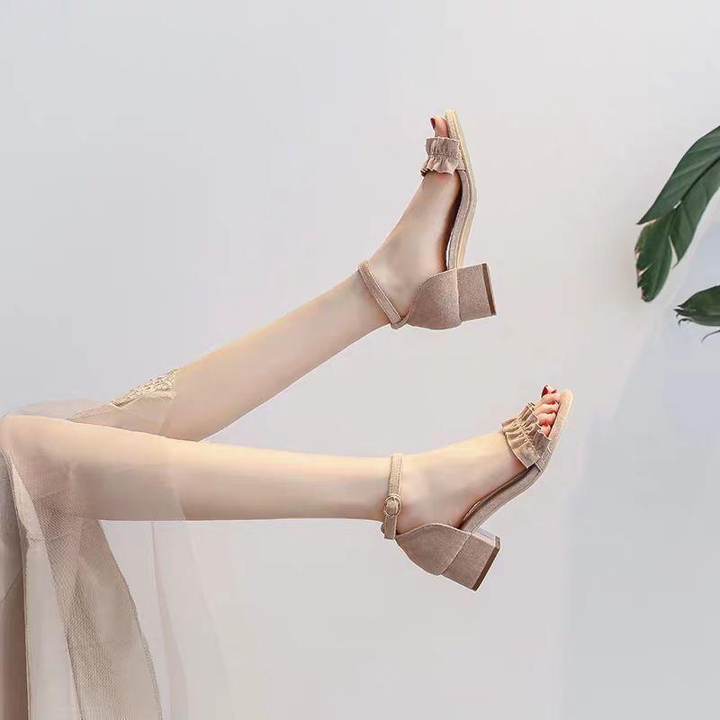 Модные розовые босоножки One Word Footwear с открытым носком для женщин на среднем квадратном каблуке, лето 2024, черная женская обувь, оптовая продажа, роскошь, ежедневно