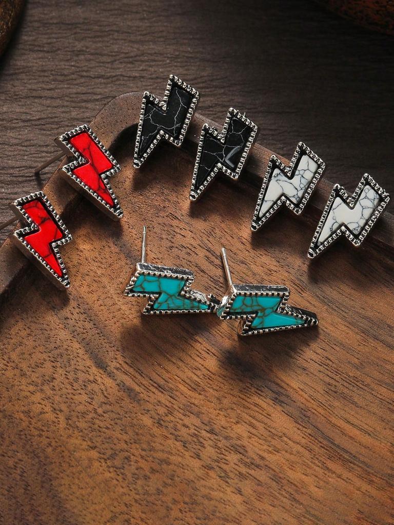 4 пары богемных красочных бирюзовых серег-гвоздиков с молниями для женщин и мужчин для повседневной носки, западные ковбойские украшения, аксессуары, подарки для пары