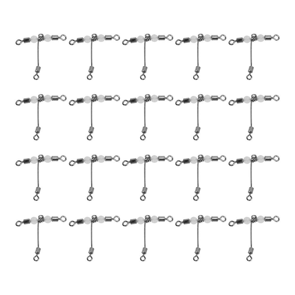 20PCS with Luminous Beads 3 Way Fishing Swivel T Shape Fishing Swivel Saltwater Fishing