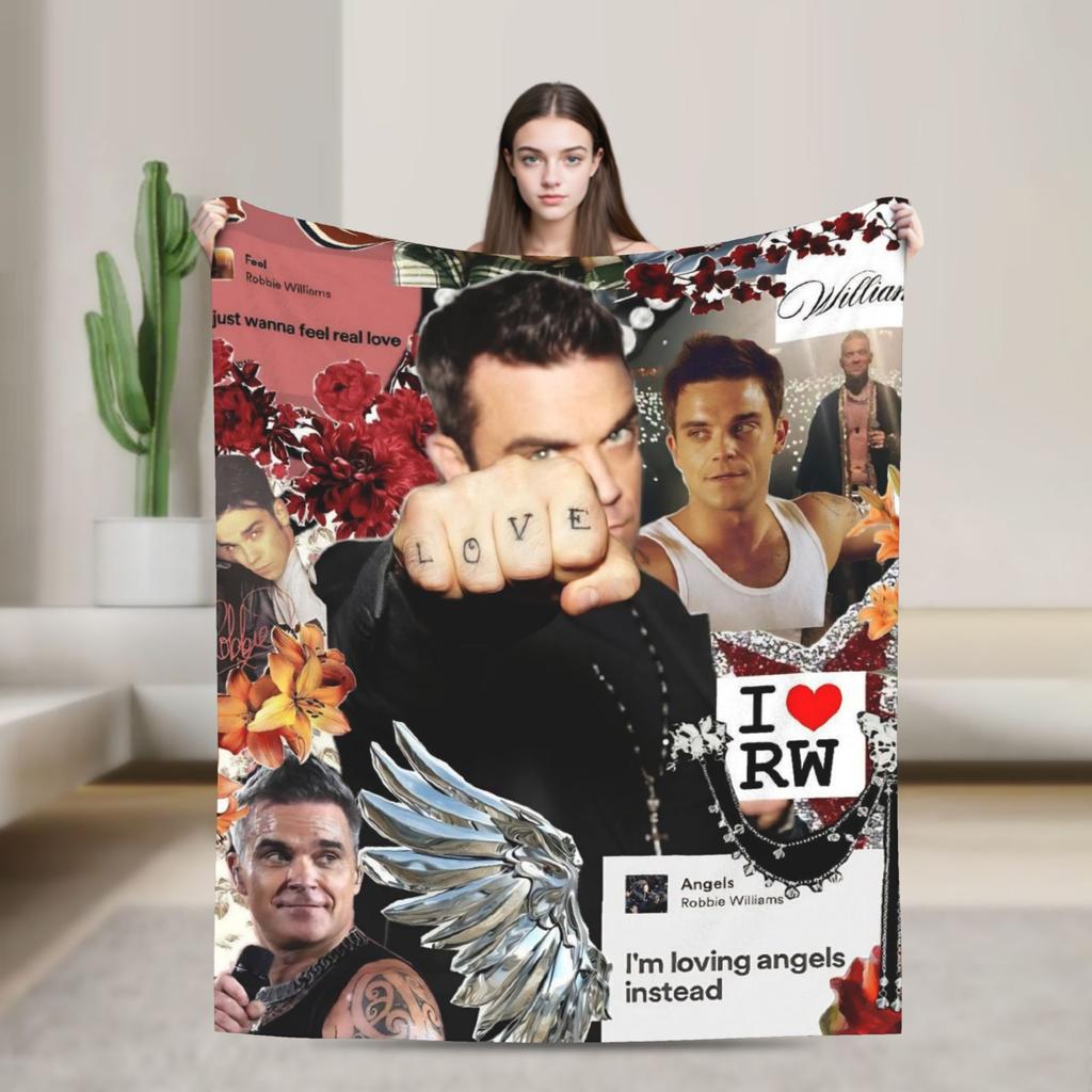 Robbie Williams Tour Flannel Blankets Soft Durable Throw Blanket for Bedroom Airplane Travel Aesthetic Bedspread Sofa Bed Cover