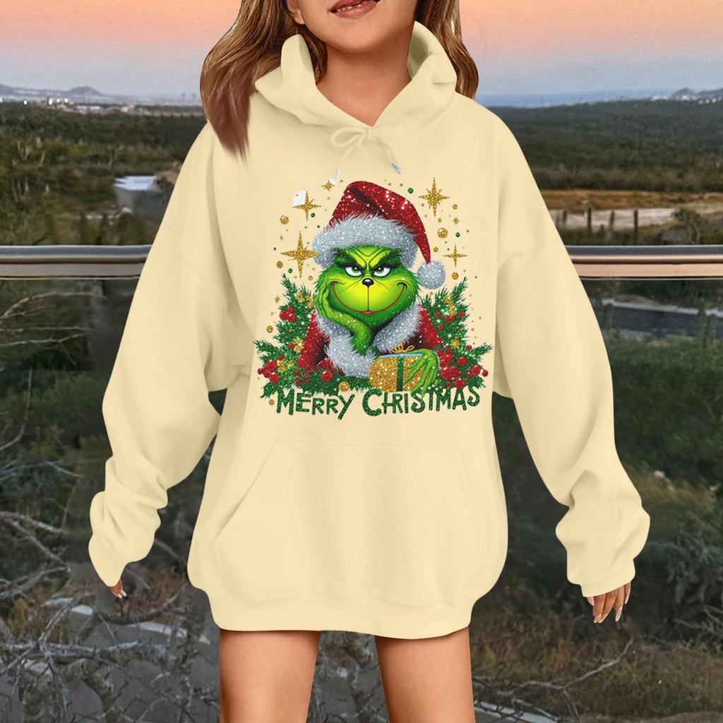 Children's Fashionable Casual Long-sleeved Loose Christmas Print Pullover Hooded Sweatshirt