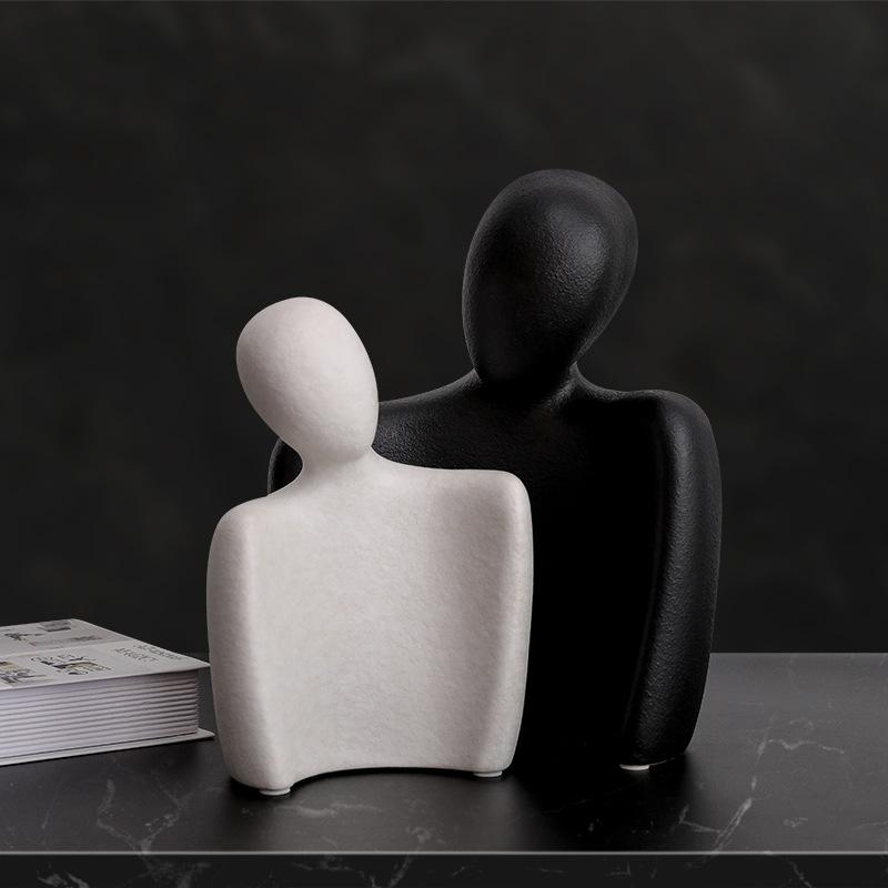 Nordic Abstract Embrace Couple Sculpture Lover Characters Bust Frosted Ceramic Statues Large Modern Sculptures Wedding Gifts
