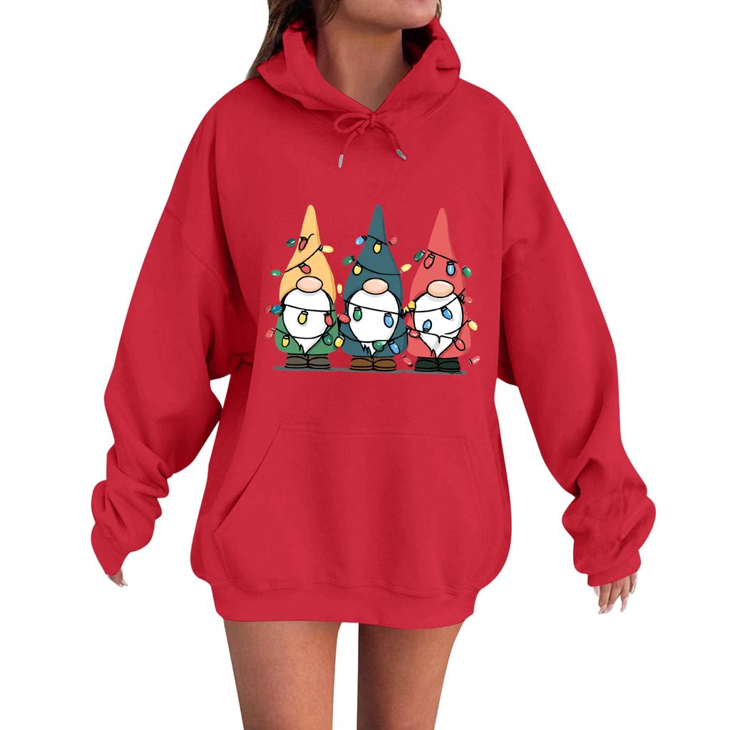 Женская модная повседневная толстовка с капюшоном и длинными рукавами свободного кроя с рождественским принтом