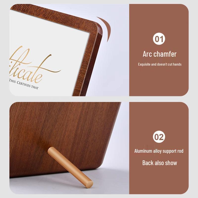 A4 Solid Wood Certificate & Photo Frame with Transparent Display for Awards, Medals, and Authorization.