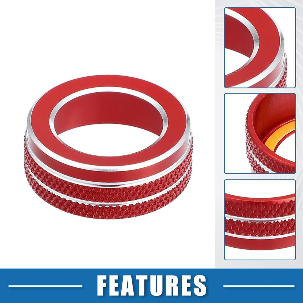 Кольца-крышки на ручки регулировки громкости VOL для VW Tiguan Taos Jetta Passat Atlas Arteon Golf R Beetle Алюминиевый сплав Красный (Упаковка из 2 шт.)