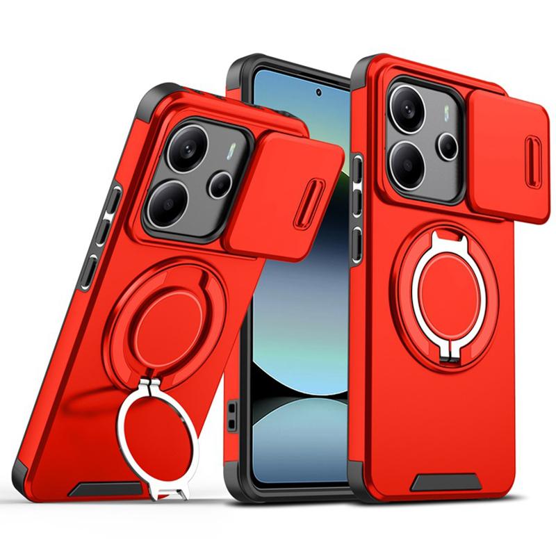 Magnetic Fold Stand Ring Bracket Phone Case For Xiaomi Redmi Note 14 13 Pro Plus 5G 4G 14S Slide Camera Cover Dual Layer Bumper