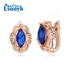 LSOOYH Blue Clip Earrings Rose Gold Color Fashion Earring For Women Hollow Cubic Zirconia Stud Earrings Jewelry