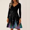 Women's Casual Fashion V-neck Long Sleeved Retro Christmas Print Retro Dress