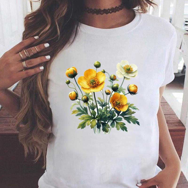 (Азиатский размер) Повседневная женская мода принт с коротким рукавом футболки акварельный цветочный стиль одежда T женский топ графическая футболка
