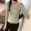 Square Collar Solid Color Long-sleeved Collarbone Exposed Bottoming Shirt New Women's Autumn and Winter Inner Wear High-end Slimming Top