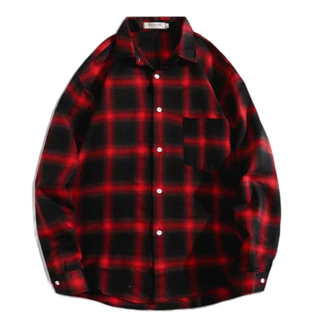 Мужские блузки Рубашка с лацканами Длинные рукава Клетчатые футболки Свободная рубашка с пальто на пуговицах Повседневные рубашки Большие размеры Модные топы