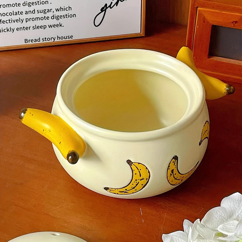 Керамический горшок DearDali 'Банан', Причудливый дизайн 'Банан', Двойная ручка, Безопасен для высокотемпературной духовки, Идеален для приготовления пищи, приготовления на пару и кипячения