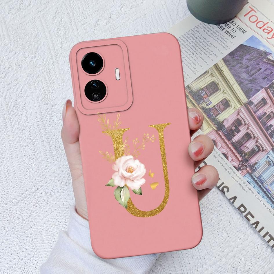 Для Vivo Y90 Y91C Y77E Y53S Y56 Y70S Y72T Y74 Y75 Y81 Модный жидкий силиконовый чехол для пары с цветочными буквами для Vivo Чехол для телефона Funda Coque Bumper