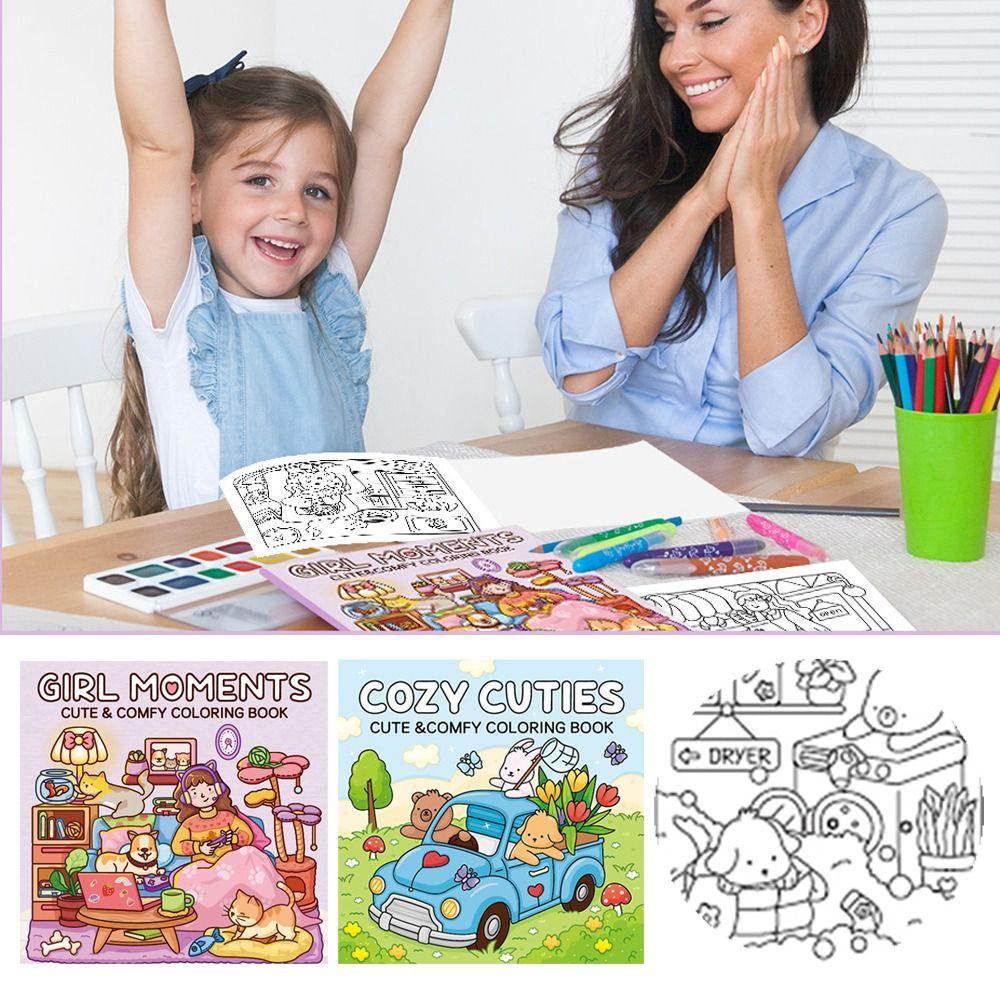 Cute Cartoon Coloring Book GIRL MOMENTS Educational Paperback Stress Relief Painting Gift Doodles Book for Adults And Teens