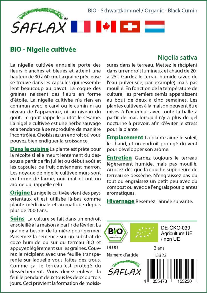 SAFLAX Garden in the Bag - Органический - Черный тмин - 300 семян - С субстратом в подходящем пакете - Nigella sativa
