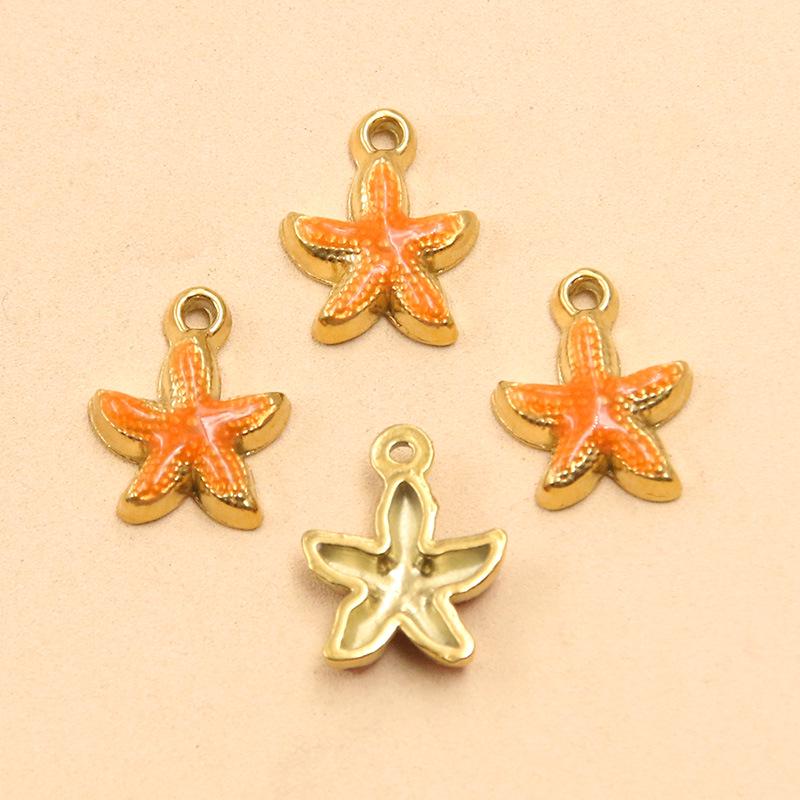 10-Color Stainless Steel Enamel Starfish Pendant (10x12mm) for DIY Jewelry and Keychains