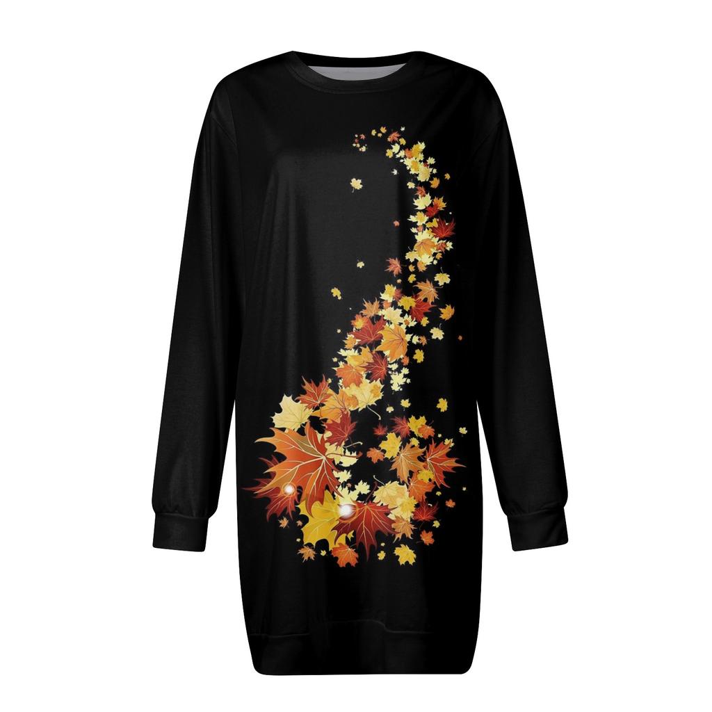Платье с длинным рукавом для женщин, повседневное пуловер с цветочным принтом, платье-свитер, осень