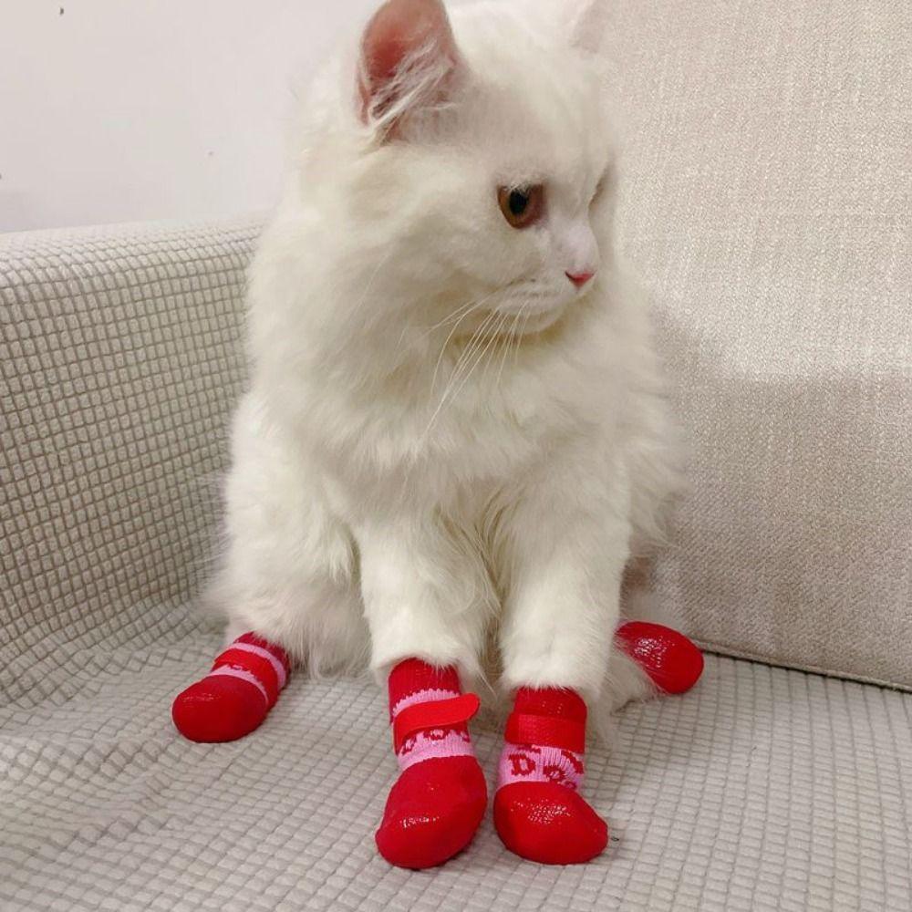4 pieces/set Waterproof Pet Socks Booties Warm Anti-Slip Dog Foot Covers Wear Resistant Soft Sole Dog Socks Shoes