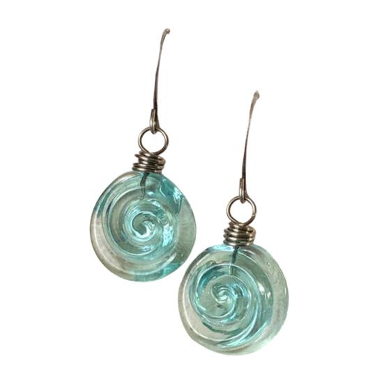 Серьги-спирали из переработанного стекла, ожерелье, ручная работа, уникальные, глубина отражает свет, серьги-крючки, кулон-ожерелье