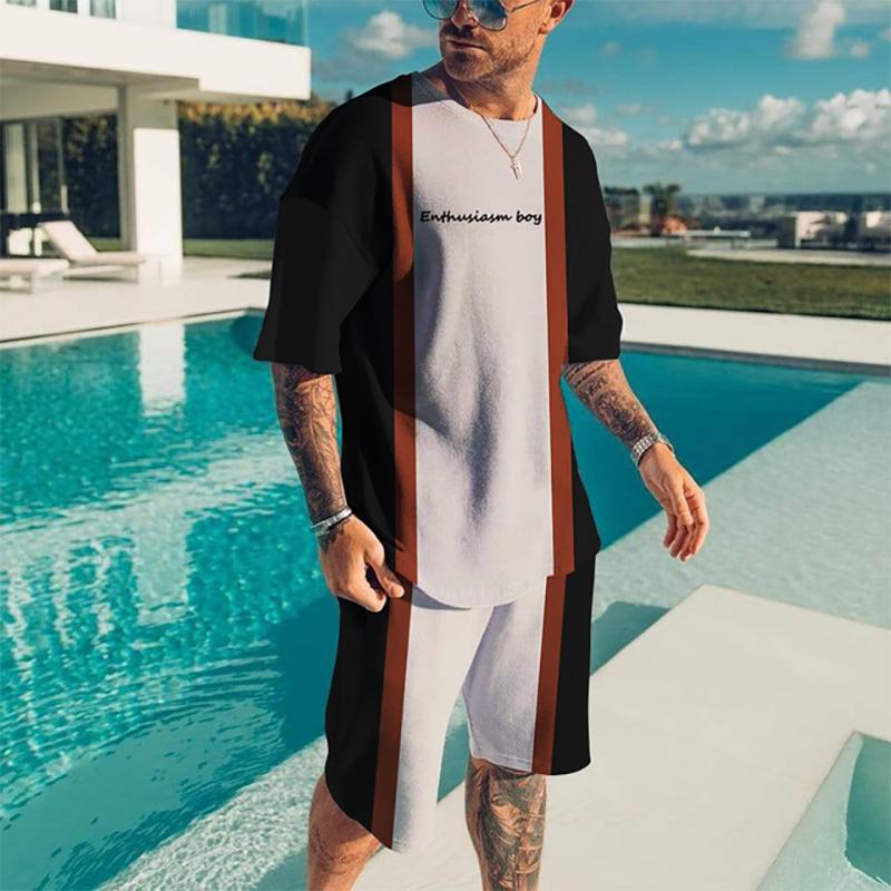 Summer Men's TracksuitTwo Pieces Sets Casual T-Shirt Beach Shorts Outfits Fashion 3D Printed Short Sleeve Male