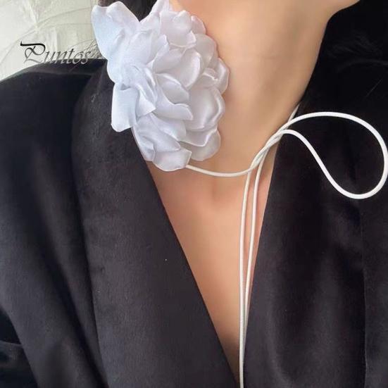Женское колье-колье в стиле ретро с цветком, однотонное элегантное ожерелье на шнуровке с регулируемым воротником на бретельках, товары для вечеринок